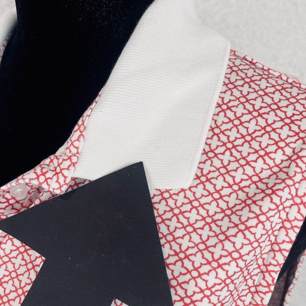 LANDS’ END • Red/White Geometric Print Sleeveless Collared Polo Top, M - Picture 7 of 16